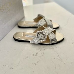 SOLD-OUT online- Jimmy Choo Marle Crystal-Embellished Crossover Strap Sandals